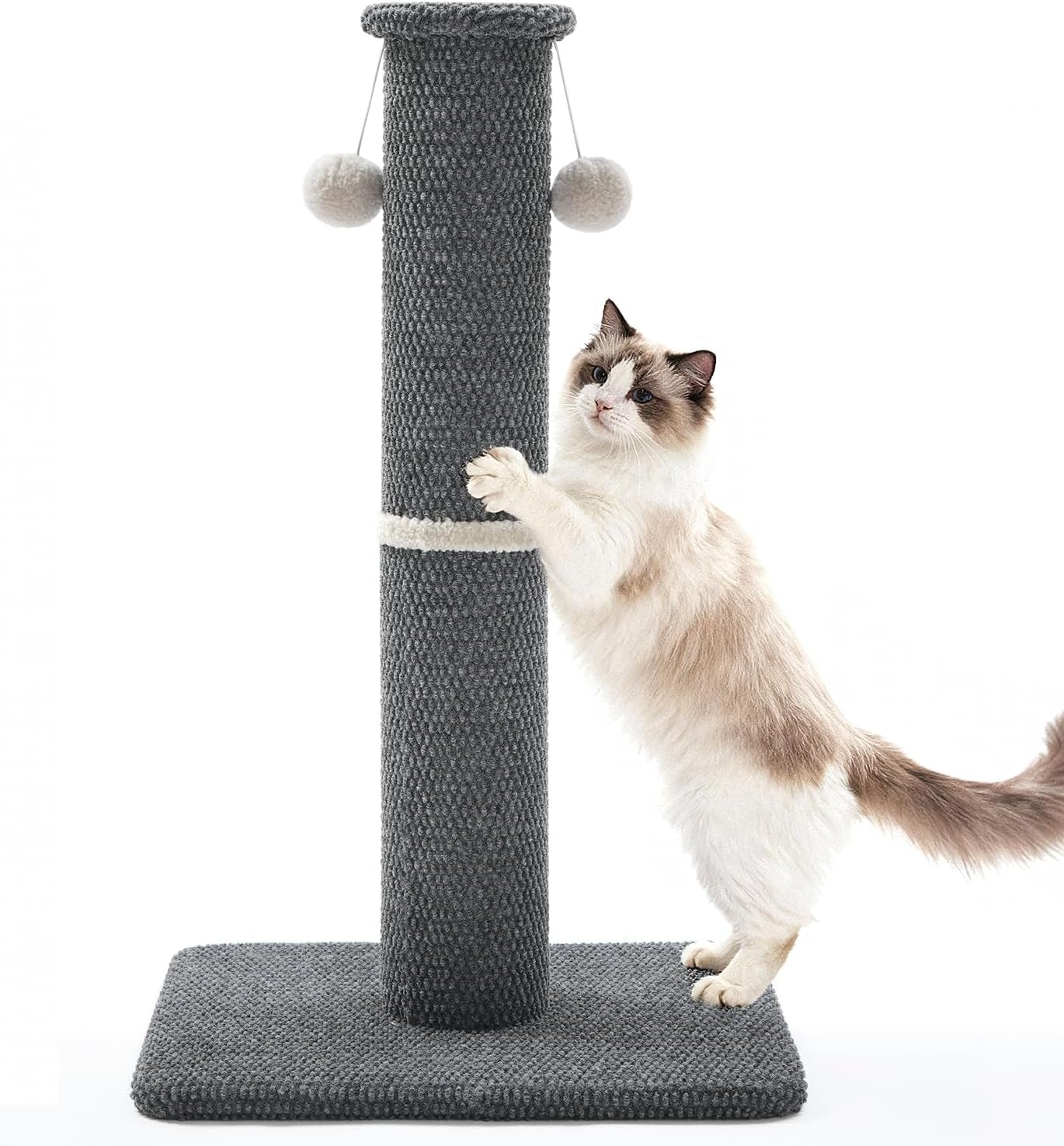 made4pets-tall-cat-scratching-post-33-modern-cat-scratcher-with-hanging-balls-heavy-duty-and-thicker-scratching-post-for-indoor-cats-adults-sturdy-base-cat-scratch-post-dark-grey