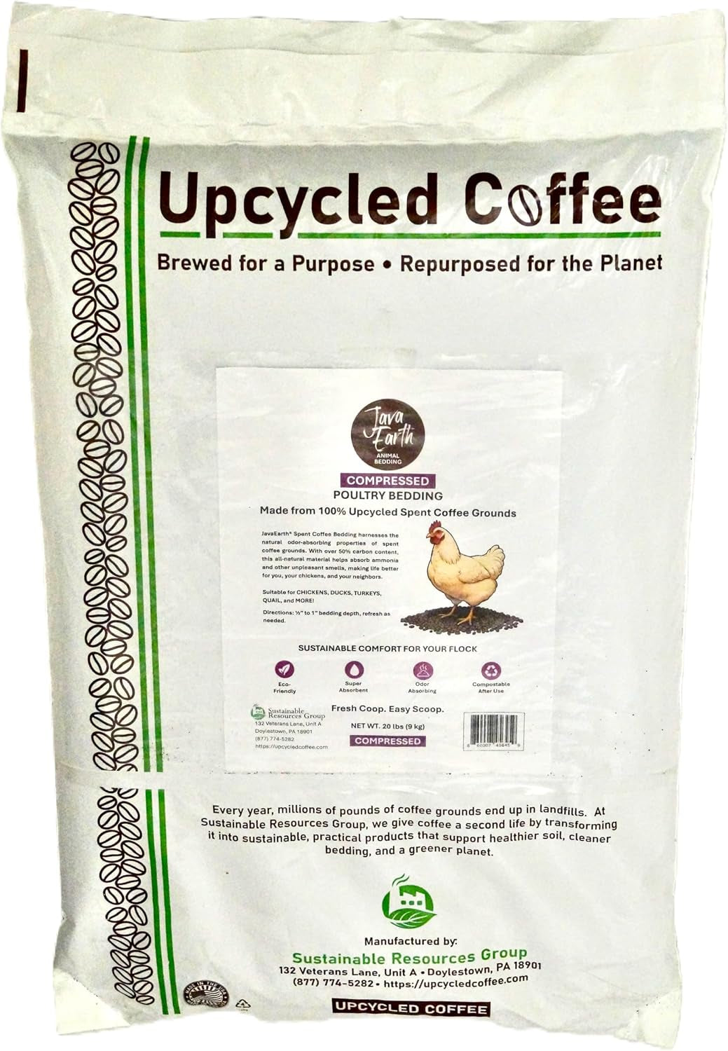 javaearth®-coffee-bedding-for-chickens-loose-upcycled-coffee-grounds-poultry-litter-for-coops-brooders-natural-clumping-odor-control-20-lbs