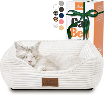 Cat Dog Bed for Pets, Rectangle Pet Bed Gift for Puppy and Kitten, Machine Washable Calming Fluffy Pet Couch Sofa for Indoor Outdoor, Portable Soft Cat Bed with Non-Slip Bottom (Small, Pink)28