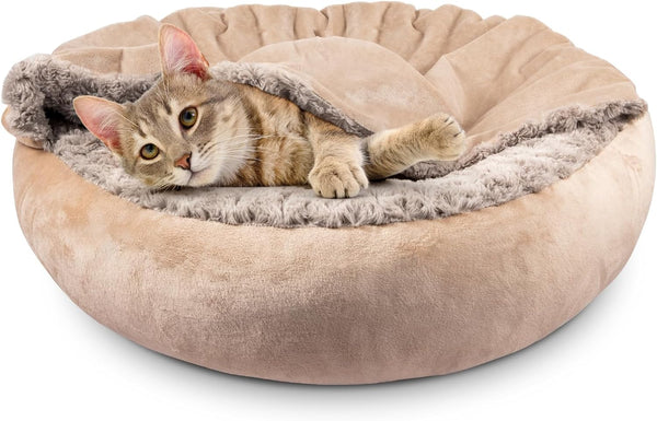 JOEJOY Small Dog Bed Cat Bed with Hooded Blanket, Cozy Cuddler Luxury Puppy Pet Bed, Donut round Calming Anti-Anxiety Dog Burrow Cave Bed - Anti-Slip Bottom and Machine Washable 23 Inch9