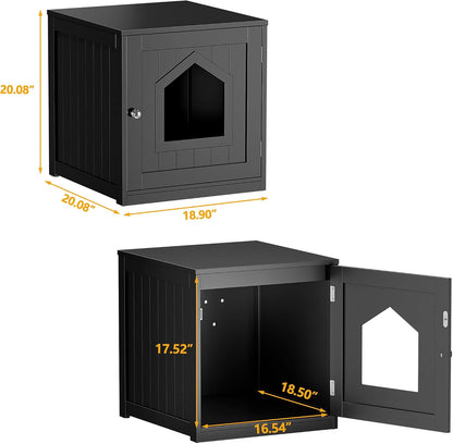 ZENY Hidden Cat Litter Box Furniture - Enclosed Cabinet with Vent Holes, Indoor Wooden Washroom, End Table, Nightstand (Black)6