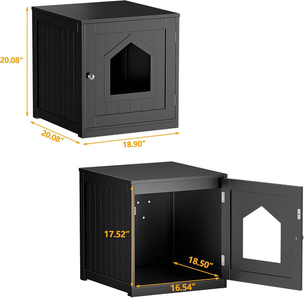 ZENY Hidden Cat Litter Box Furniture - Enclosed Cabinet with Vent Holes, Indoor Wooden Washroom, End Table, Nightstand (Black)6