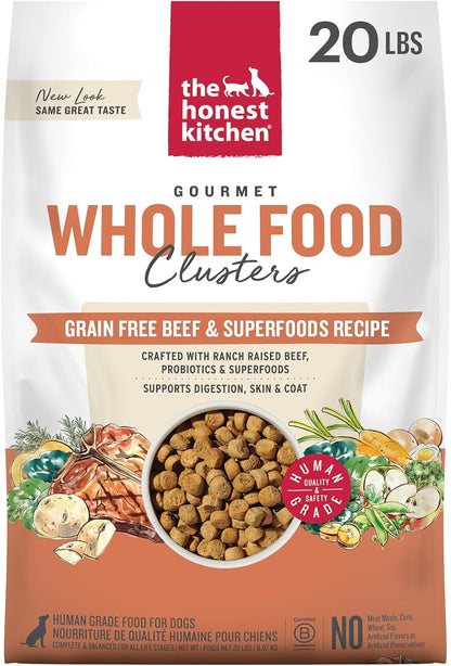 The Honest Kitchen Grain Free Beef & Superfoods Whole Food Clusters, Human Grade Dry Dog Food, Vet-Crafted Nutritional Support for Skin, Coat, Digestion & Overall Wellness, 5 Lb Bag12