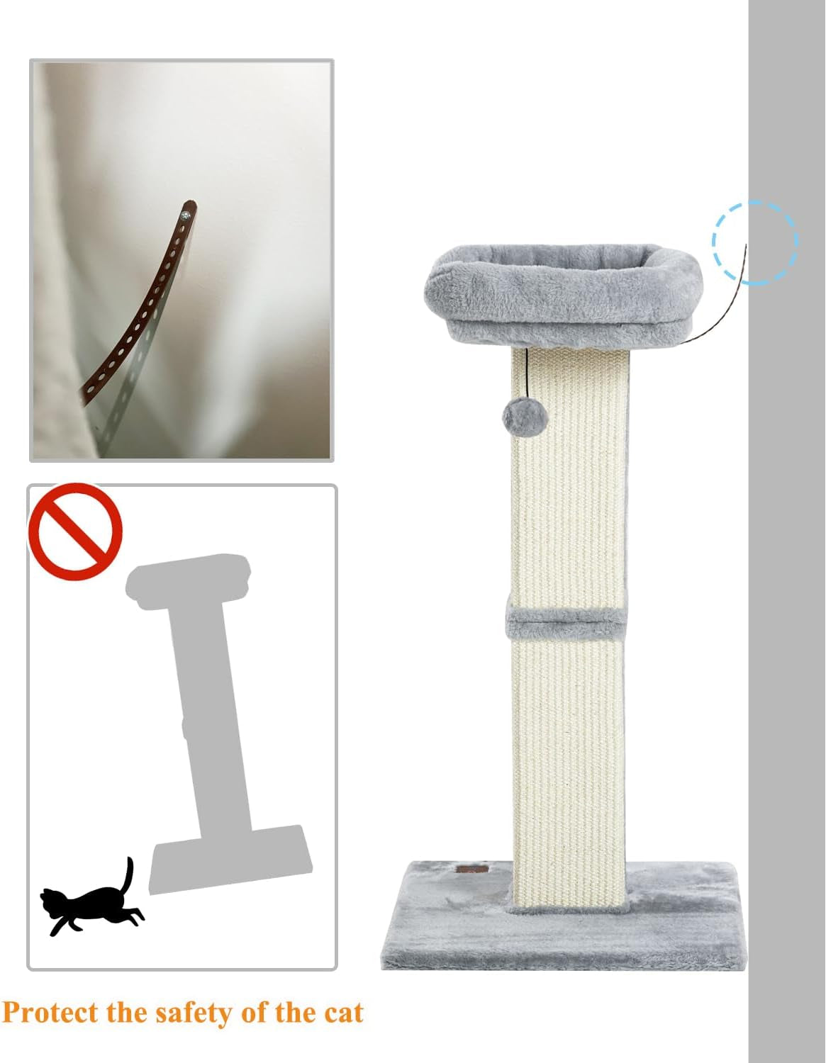 karolpar-32-cat-scratching-post-for-indoor-cats-sisal-cat-scratcher-with-plush-perch-large-scratch-post-with-bed-removable-cover-sisal-fabric-light-grey-natural-sisal-cat-scratcher-tower-large-scratch-post-with-bed-cat-tree-with-removable-cover
