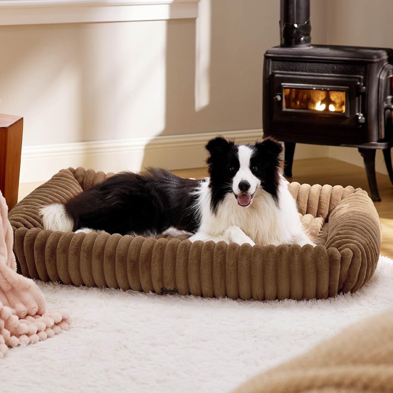 bedsure-comfyfleece™-cute-dog-bed-for-small-medium-dogs-washable-25in-cream-furry-puppy-beds-square-rectangle-orthopedic-corduroy-aesthetic-pet-beds-removable-zipper-cover-non-slip-bottom-up-to-15-lbs