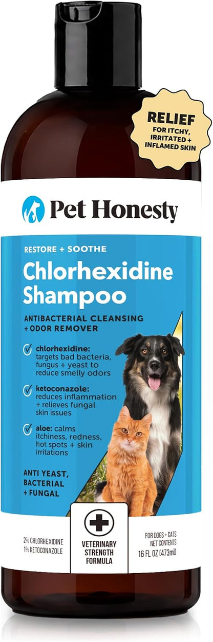 Pet Honesty Chlorhexidine Cat & Dog Seasonal Itch Relief Shampoo, for Allergies, Itching, Skin and Coat Supplement, Helps Shedding, Hot Spots, Deodorizing Dog Shampoo & Grooming Supplies,16Oz1