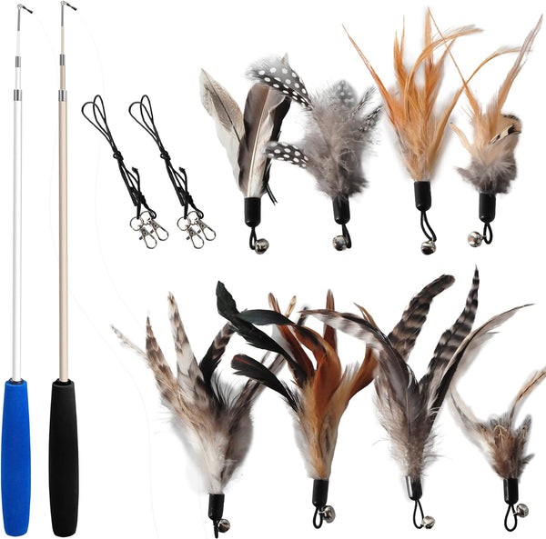 Cat Toys - No Chemical Dyeing Cat Feather Toys for Indoor Cats - Include Cat Wand and Natural Feather Refills1