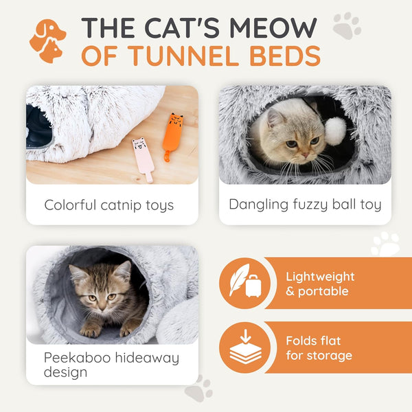 3-In-1 Cat Tunnel Bed – Cat Tunnels & Cat Beds for Indoor Cats with Catnip Toys – Cat Bed Cave & Peekaboo Cat Hideaway – Foldable Interactive Cat, Kitty & Kitten Toys3
