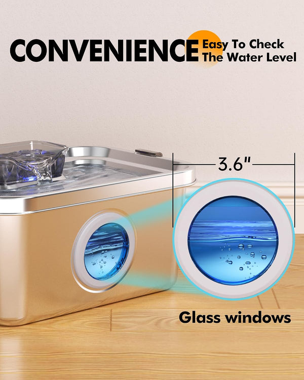 PETIMI Dog Water Fountain, 2 Gallon 304 Stainless Steel Large Pet Water Fountain for Dogs & Cats, Ultra Quiet Indoor Pet Fountain, Safety Lock, 3 Replacement Filters Included, Smart Pump Protection9