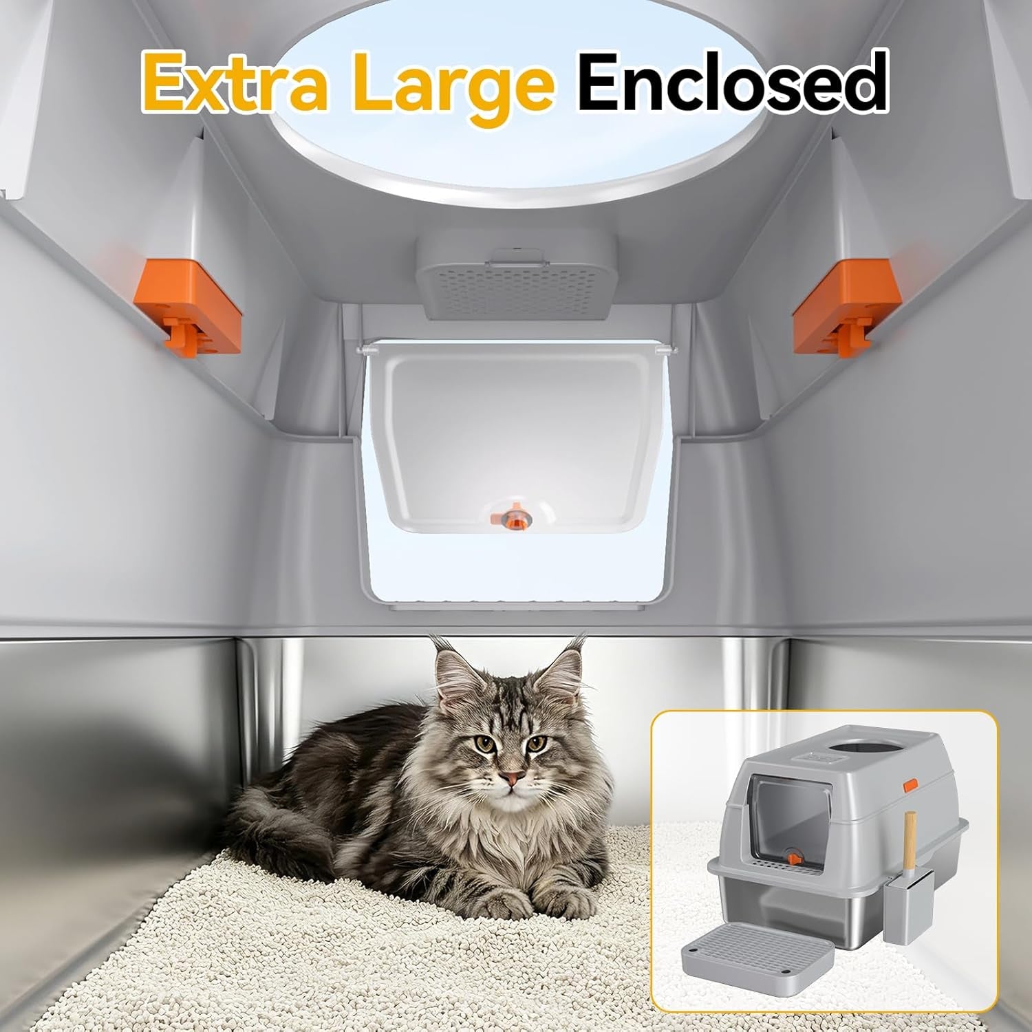 xl-enclosed-stainless-steel-litter-box-with-lid-light-gray-covered-high-sided-rustproof-leak-proof-easy-clean-odor-control-includes-scoop-step