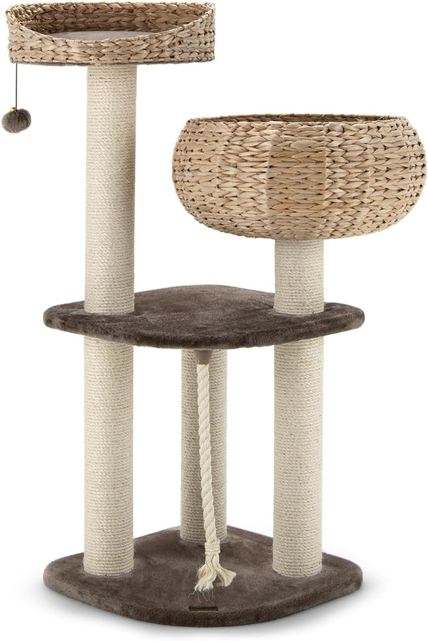PETSITE 41 Inch Modern Cat Tree for Indoor Cats, Multi-Level Cat Tower with Scratching Posts, Hand-Made Wicker Cat Condo & Top Perch, Dangling Ball, Sisal Rope, Cute Cat Tree for Indoor Cats7
