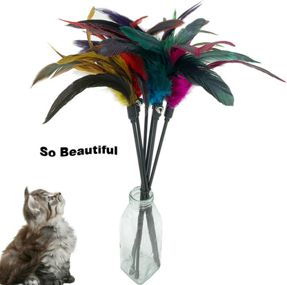 Cat Wand Toy Feather Stick Cat Toys, 6 Pieces Interactive Cat Toy Feathers Wand for Indoor Cats (A)2
