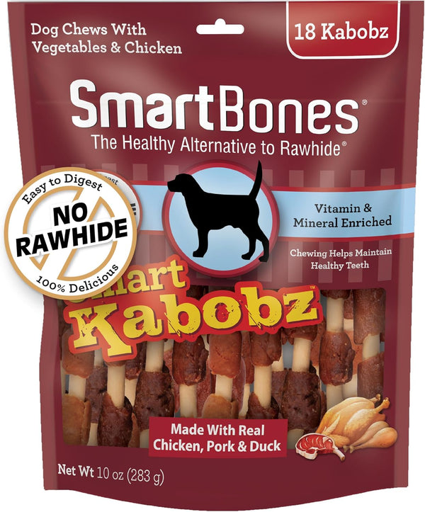 Smartbones Kabobz Rawhide-Free Dog Treat, Chicken, Pork, Duck, 18 Count | Highly Digestible, Vitamin & Mineral Enriched, Supports Dental Health, for Adult Dogs1