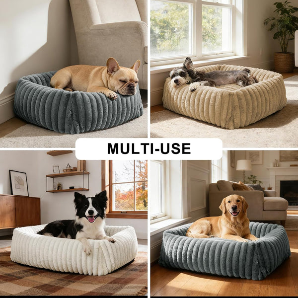 FURTIME Dog Bed for Small Dogs, Cat Beds for Indoor Cats Washable, Orthopedic Rectangle Soft Calming Puppy Bed with Removable Cover, Durable Pet Cuddler with Anti-Slip Bottom, Grey, S (20"X19"X6")6