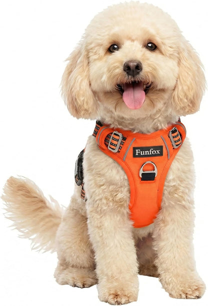 Funfox Dog Harness Medium Sized Dog, Vertical Handle Easy Control, No Pull Pet Vest Adjustable with 2 Leash Clips, Soft Material, Reflective Safe Night Walking for Small Medium Large Breed, Black, M11