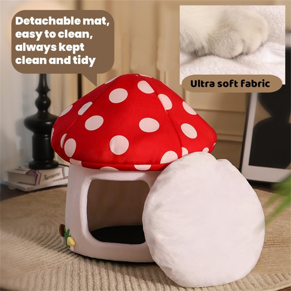 lyfjmus-mushroom-cat-bed-for-indoor-cats-mushroom-cow-shape-cat-cave-bed-cat-tent-with-removable-washable-cushion-pillow-cat-house-bed-for-cats-small-dogs