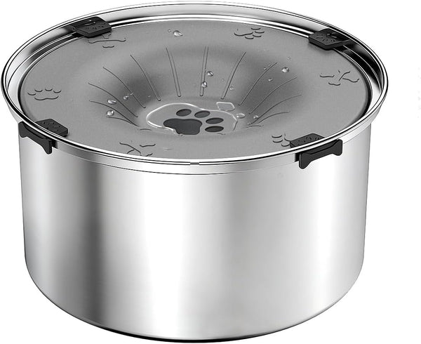 SCHITEC No Spill Dog Water Bowl for Large Dogs, 5.6L / 1.5 Gallon Stainless Steel Splash-Proof Slow Drinking Pet Dish with Floating Disk & Non-Slip Base, Mess-Free Design for Home or Travel-Gray1
