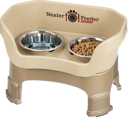 Neater Feeder Deluxe Mess-Proof Elevated Dog Bowls for Small Dogs (Up to 19 Lbs), 2 Height Adjustable (6” & 7.5”) No-Spill Raised Dog Bowl Stand, Stainless Steel Food Bowl Set, Made in USA, Cappuccino29
