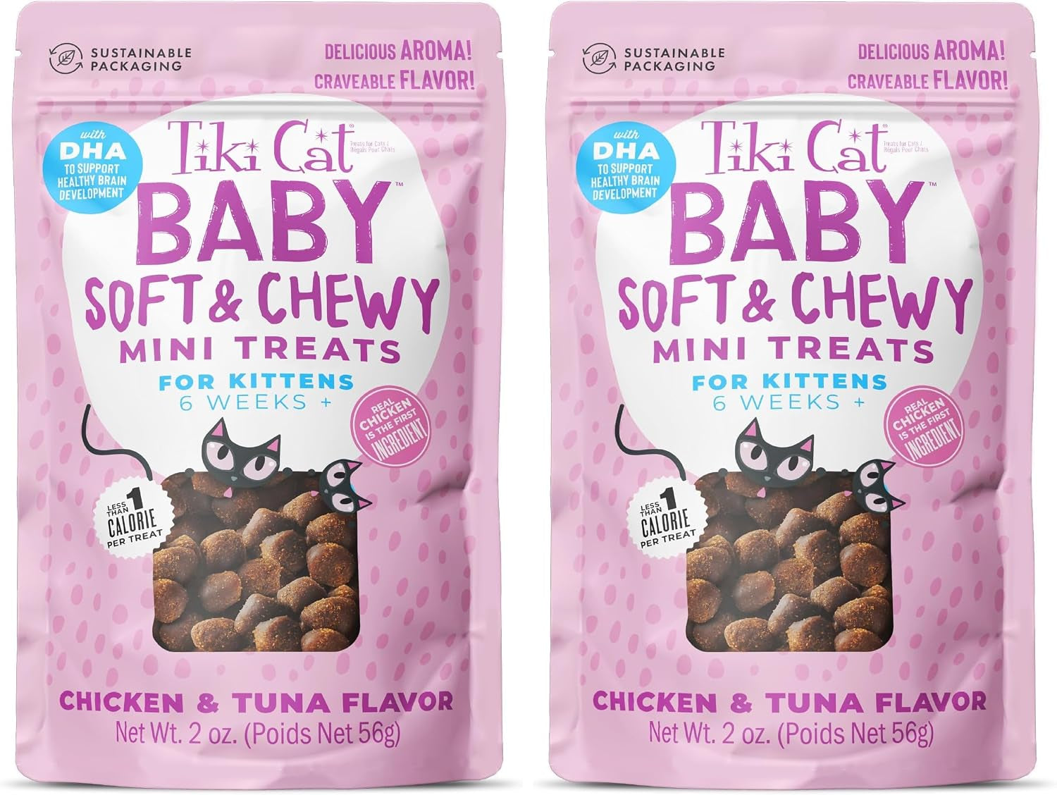 tiki-cat-baby-soft-chewy-chicken-flavored-low-calorie-mini-treats-for-kittens-6-weeks-2-oz-pouch-pack-of-2