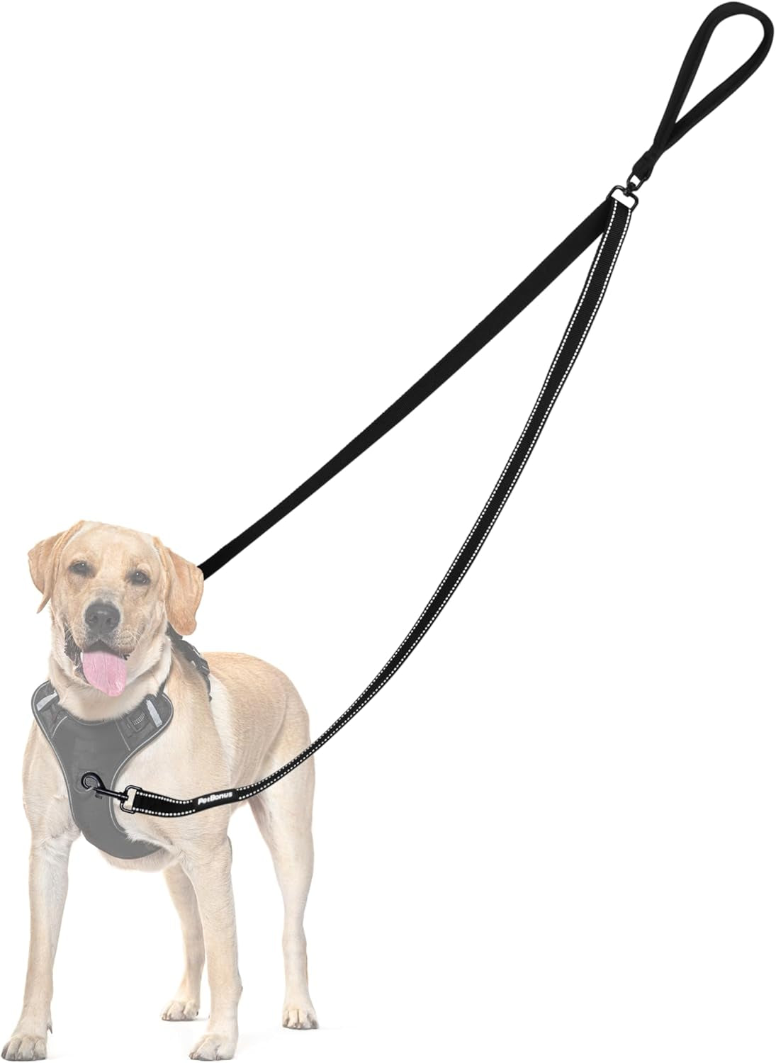 petbonus-two-point-control-dog-leash-no-tangle-training-walking-leashes-soft-padded-handle-reflective-works-with-no-pull-harnesses-converts-to-single-lead-for-medium-large-dogs-black