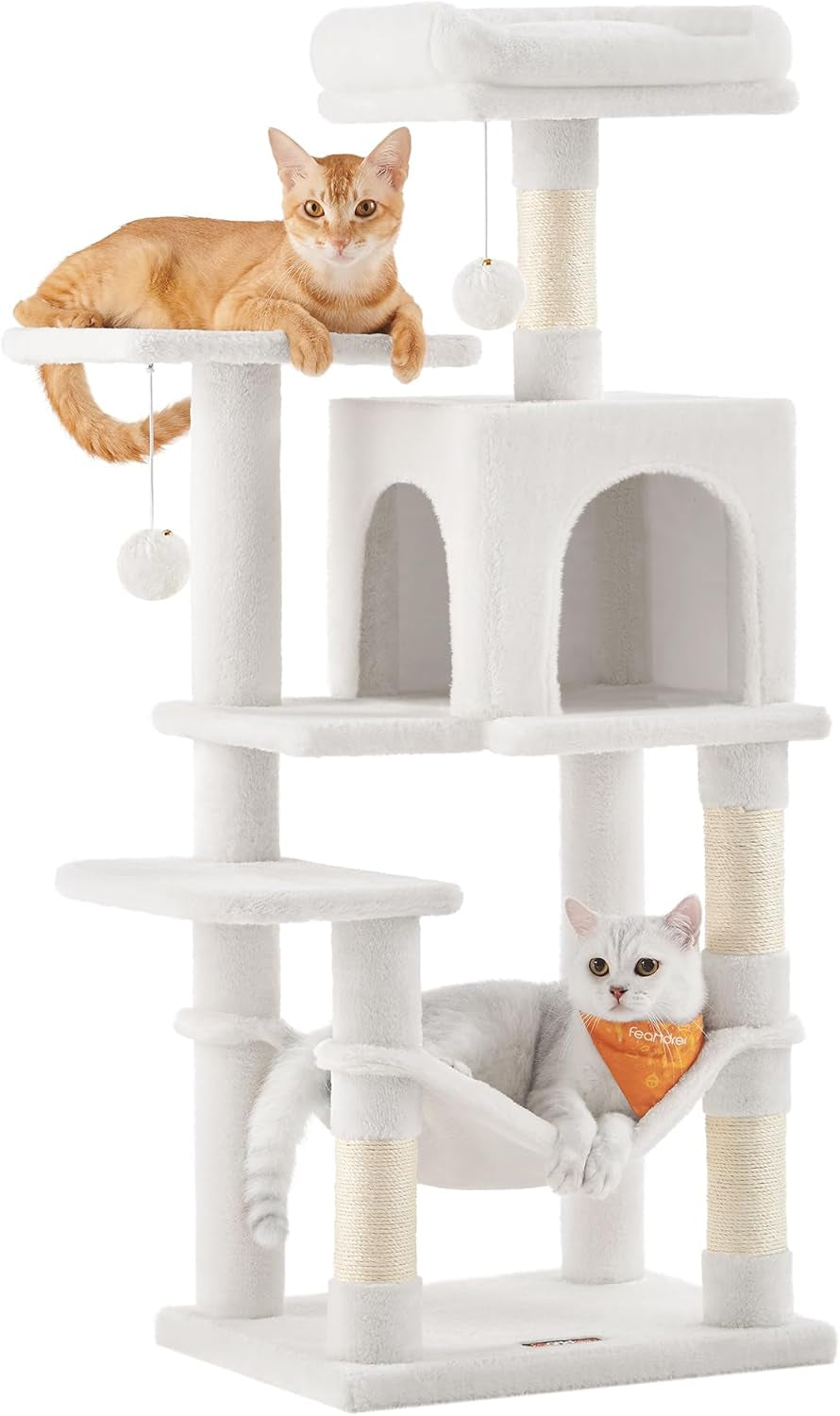 feandrea-cat-tree-59-5-inch-tall-cat-tower-plush-multi-level-condo-with-5-scratching-posts-2-perches-2-caves-hammock-2-pompoms-light-gray-upct192w01
