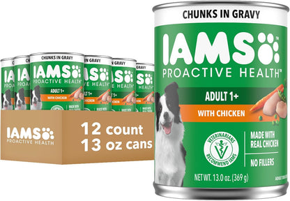 IAMS Proactive Health Pack Wet Dog Food, Beef & Chicken, 13 Oz, 12 Pack | Chunks in Gravy, Omega 6 Fatty Acids, Supports Healthy Skin, Muscles & Digestion, 13 Oz. Cans, No Artificial Flavors17