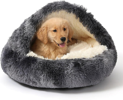 NOYAL round Hooded Donut Dog Bed for Small & Medium Pets - Plush Fluffy Anti-Anxiety Cat Cave Bed with Cover16