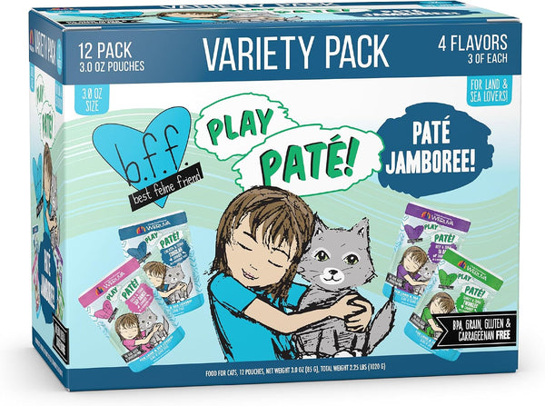 Weruva B.F.F. Play - Best Feline Friend Paté Lovers, Aw Yeah!, Paté Partay! Variety Pack, 3Oz Pouch (Pack of 12)12