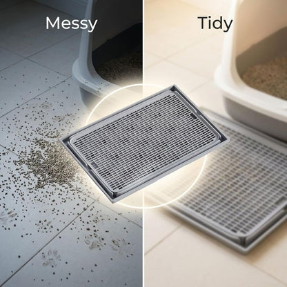 Odor Control Cat Litter Mat, Double Layer Trapper Pad, 16.5 X 11.2 X 0.8 In, Light Grey, Anti-Slip Plastic,4