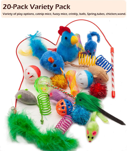 Fashion'S Talk Cat Toys, Kitty Variety Pack for Kitten Cats, 20 Count Plush, Teaser & Ball Catnip Mice Cat Spring2