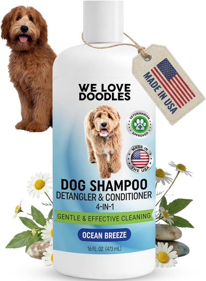 Dog Shampoo, Conditioner & Detangler, Hypoallergenic Tearless Lavender 16OZ | for Sensitive Itchy Skin, Best Shampoo for Smelly Dogs, Goldendoodle, Poodle & Doodle, Puppy Pet Wash Soap, USA Made, 4-In-111