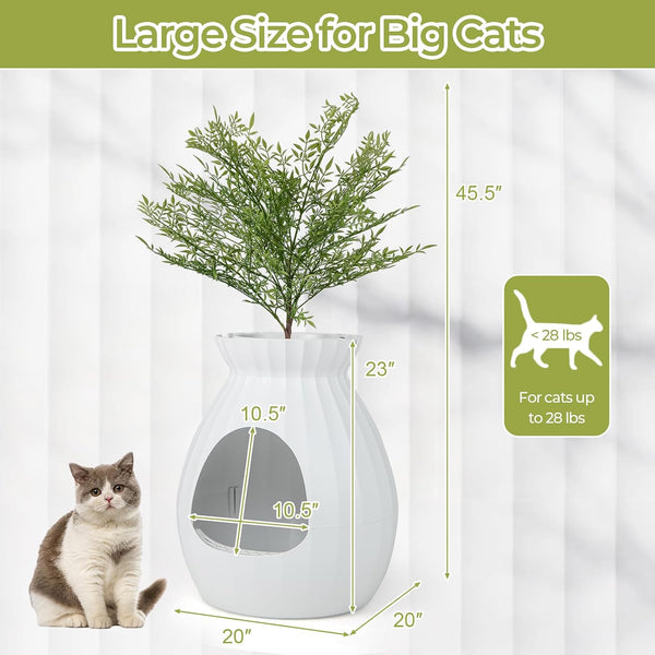 Giantex Cat Litter Box Plant - Hidden Litter Box Furniture with Electronic Odor Removal System, Detachable Door Curtain, Scoop, Cat Litter Box Enclosure Planter Home Decor, Easy to Clean (White)7