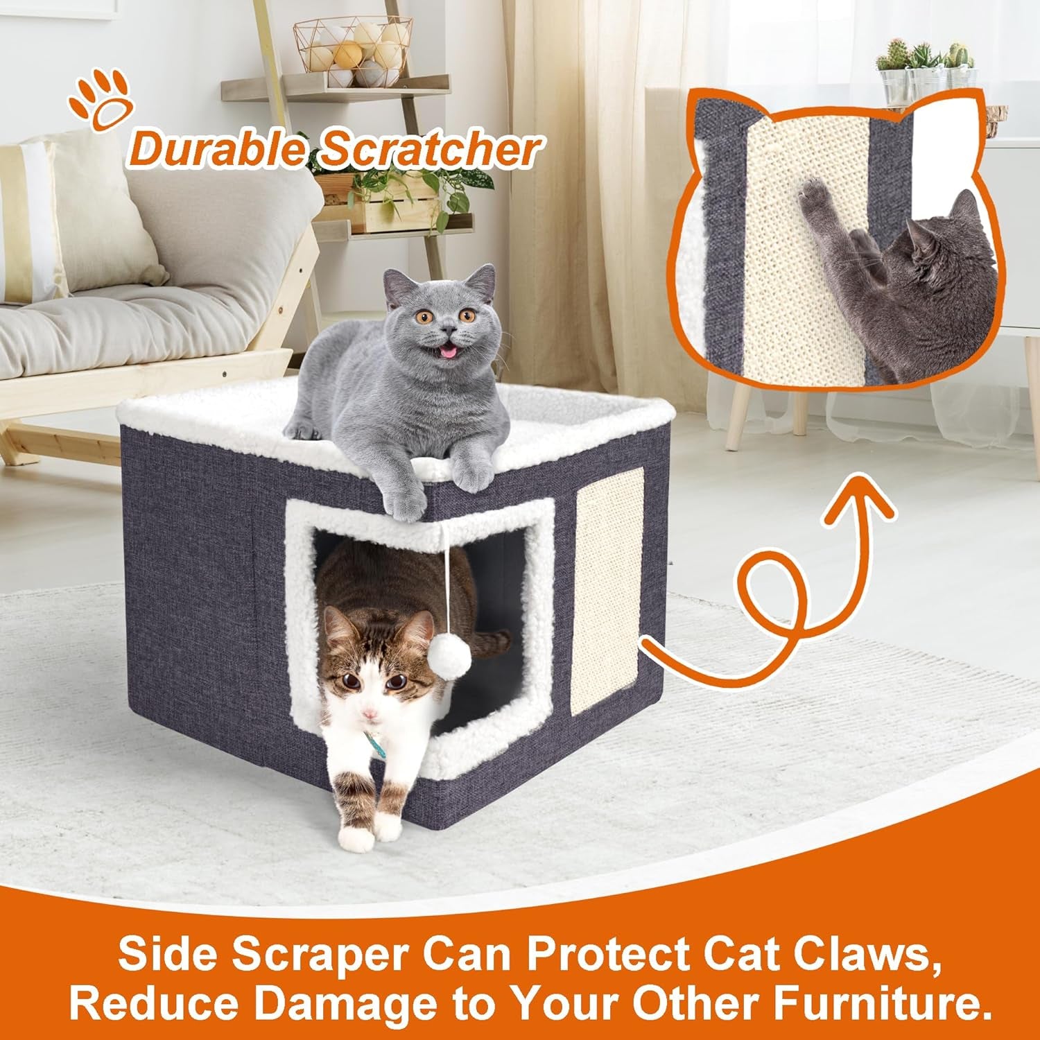 loyareal-cat-houses-for-indoor-cats-large-cat-bed-cave-with-scratch-pad-and-fluffy-ball-foldable-cat-condo-hideaway-with-reversible-cushion-for-multi-small-pet-dark-grey