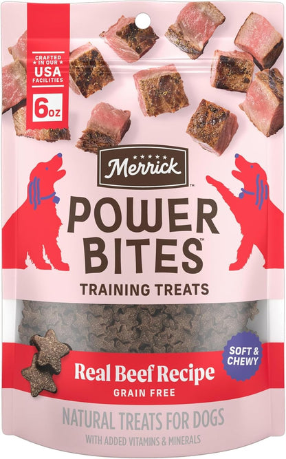 Merrick Power Bites Natural Soft and Chewy Real Meat Dog Treats, Grain Free Snack with Real Beef Recipe - 6 Oz. Bag12