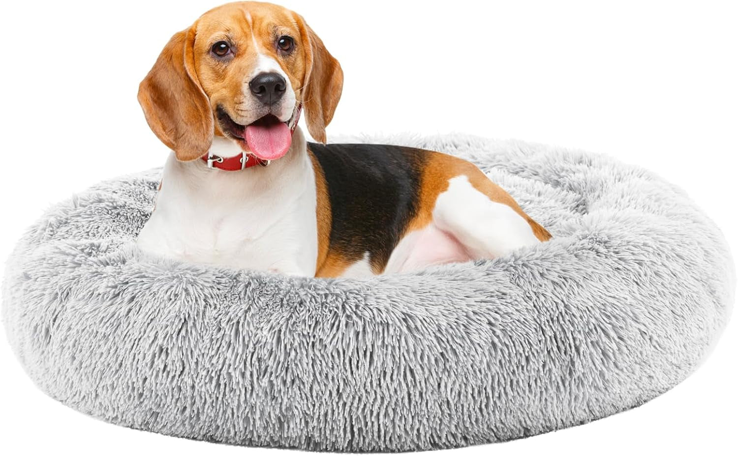 dumos-30-7-inch-donut-dog-bed-faux-fur-plush-grey-machine-washable-cuddler-warming-cozy-fluffy-faux-fur-plush-round-pet-bed-anti-slip-bed-for-indoor-dogs-and-cats