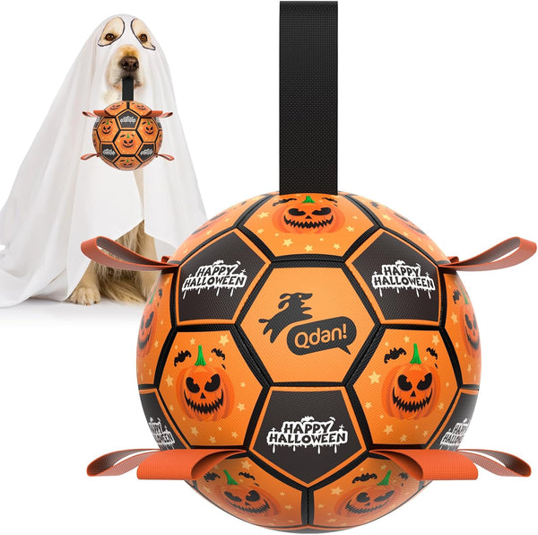 QDAN Dog Toys Dog Balls, 6 Inch Dog Soccer Ball with Straps, Herding Balls | Dog Birthday Toy, Balls for 20-40Lbs Dogs, Outdoor Puppy Toys to Keep Them Busy, Interactive Toy for Tug, Pool Water Toy Ball35
