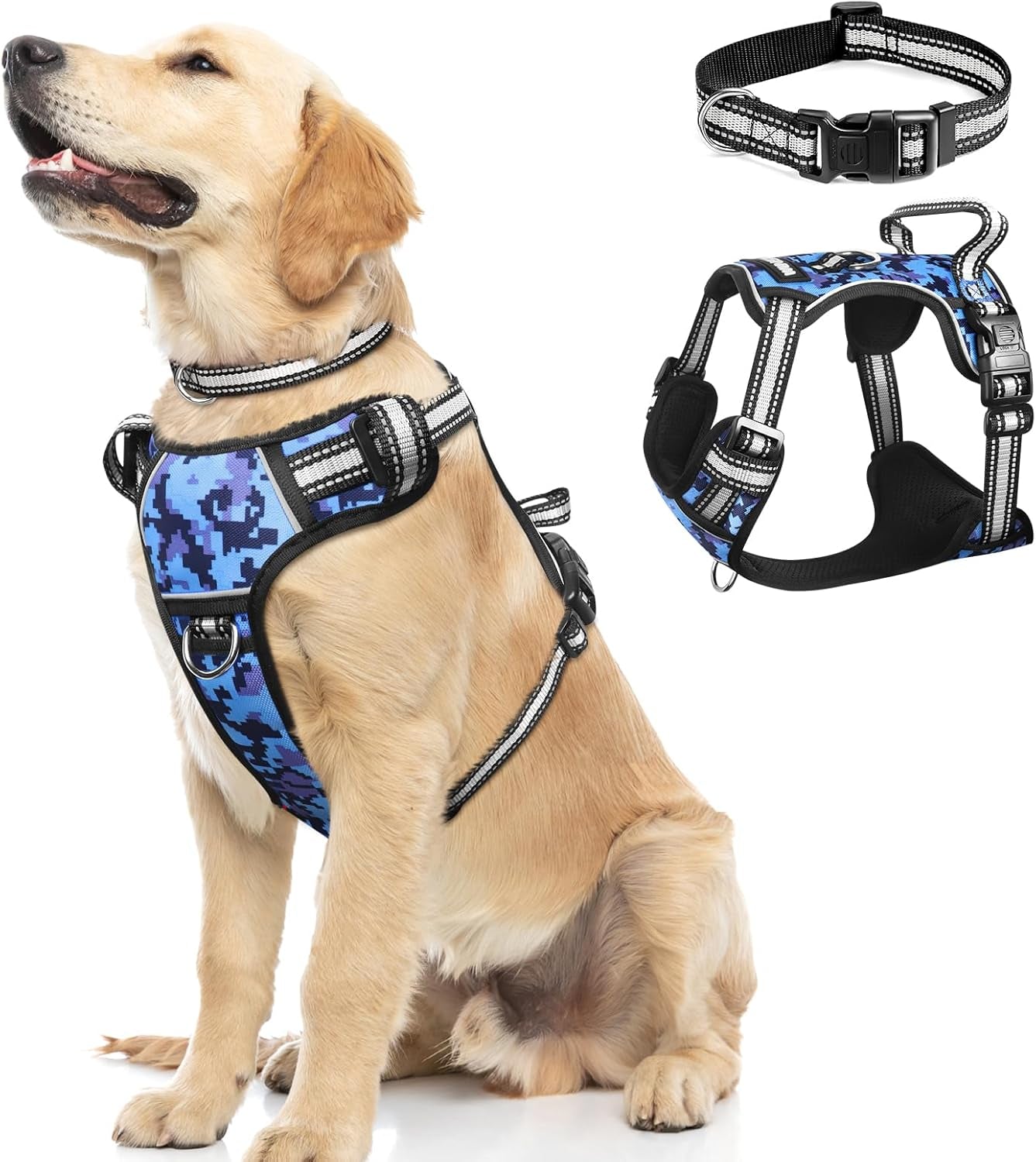 dog-harness-no-pull-pet-harnesses-with-dog-collar-adjustable-reflective-oxford-outdoor-vest-front-back-leash-clips-for-small-medium-large-extra-large-dogs-easy-control-handle-for-walking