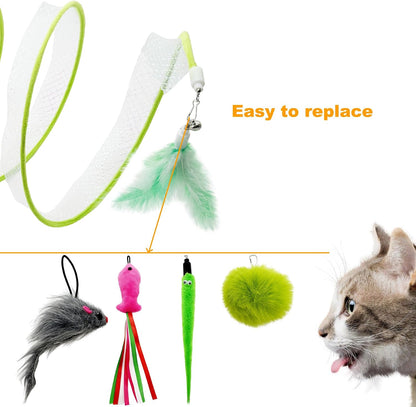 Self Play Cat Hunting Spiral Tunnel Toy, Folded Cat Spring Tunnel Toys for Indoor Cats (Green)5