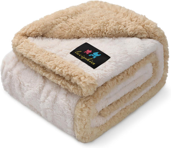 Luciphia Waterproof Pet Blanket, Liquid Pee Proof Dog Blankets for Sofa Bed Couch, Reversible Sherpa Fleece Furniture Protector Cover for Small Medium Large Dogs Cats,Khaki Small（40" X 28"）13