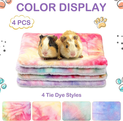 Haull 4 Pcs Waterproof Guinea Pig Bedding Soft Dog Cat Bed Crate Mat Small Animal Plush Cage Liners Rabbit Bunny Kennel Pad Reversible Cozy Pee Thickened Hamster Pad(Tie Dyed,13 X 10 Inch)4