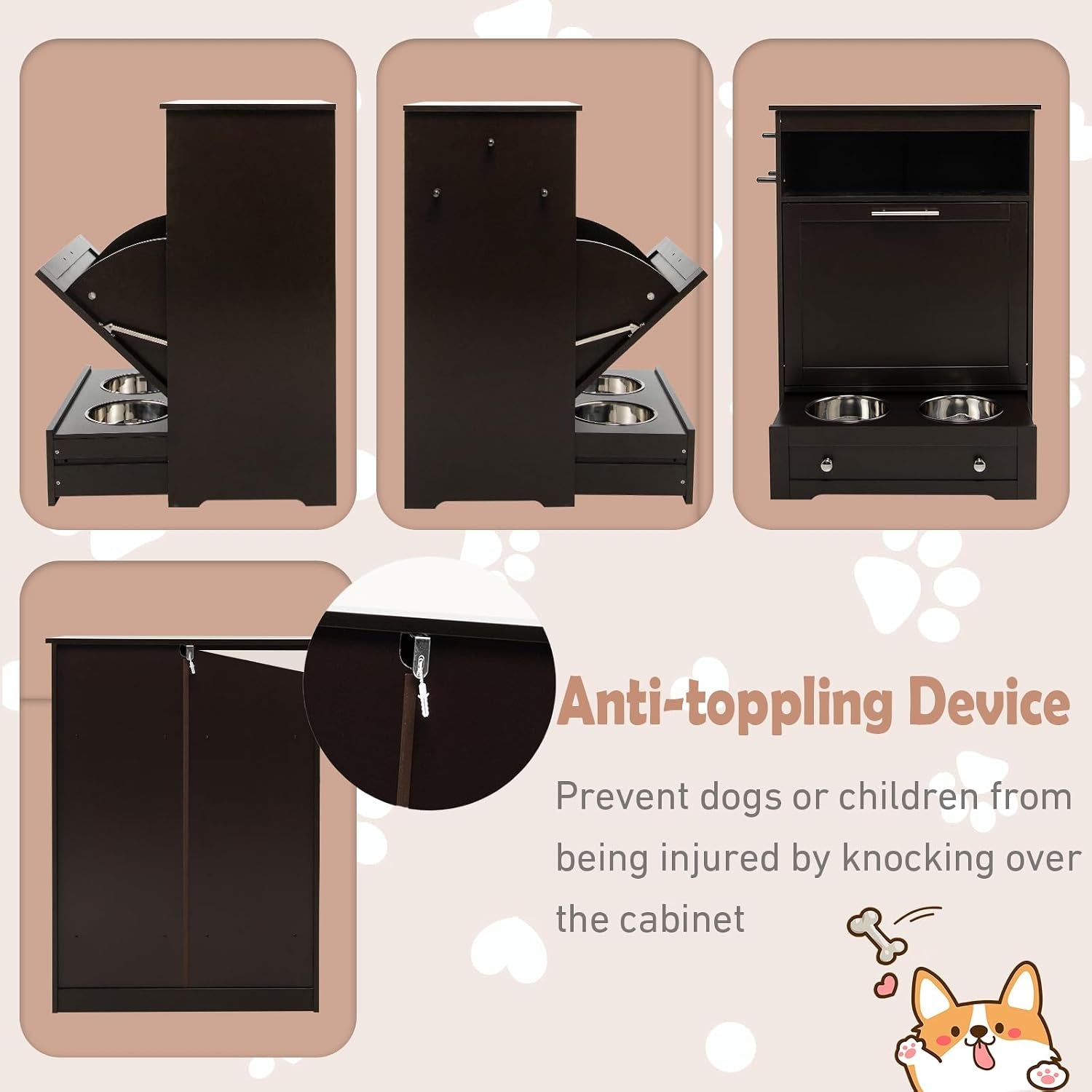 dog-food-cabinet-feeding-station-with-2-raised-bowls-pull-out-elevated-dog-bowl-storage-3-hangers-pet-feeder-toy-leashes-organizer-brown