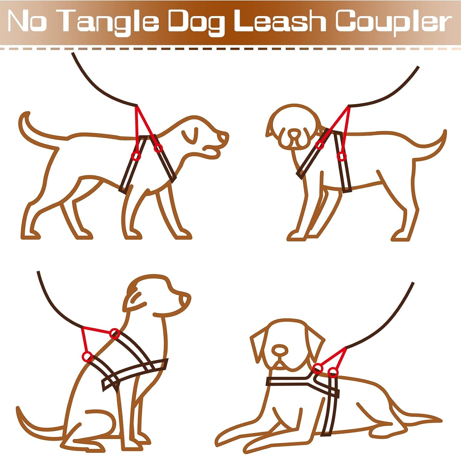 reginary-4-pieces-no-tangle-dog-leash-couplers-black-double-clip-leash-for-two-clasp-dog-0-6-inch-wide-heavy-duty-nylon-for-large-pet-walking-supplies-4-inch