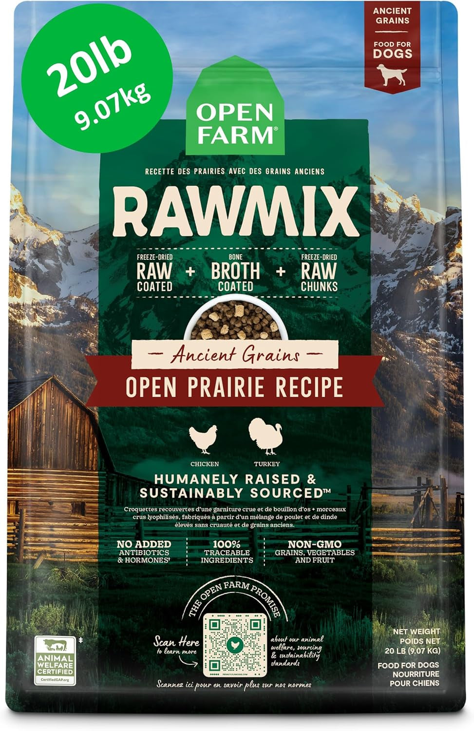 open-farm-rawmix-ancient-grains-dry-dog-food-wild-ocean-kibble-20lb-bag-wild-caught-whitefish-salmon-and-rockfish-freeze-dried-raw-chunks-100-traceable-ingredients-non-gmo-fruits-veggies