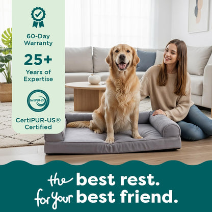 Furhaven Orthopedic Dog Bed for Large Dogs, Sofa-Style with Cool Gel-Top Foam with a Solid Orthopedic Foam Base for Joint Support, Removable Washable Cover, Jumbo XL, Plush & Suede, Gray9