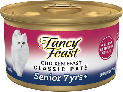 Purina Fancy Feast Wet Senior Cat Food 7 Years plus Chicken Feast Pate - (Pack of 24) 3 Oz. Cans1