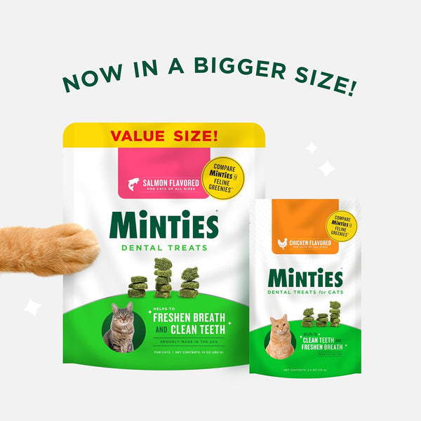 Minties Dental Treats for Cats, Salmon Flavored Treats for Cats, Freshens Breath and Controls Tartar, 2.5Oz2