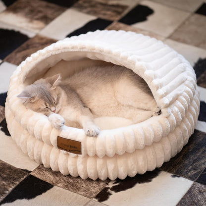CHEERPALS Cat Cave Bed for Indoor Cats, Washable Covered Cat Bed Hooded Kitty Bed Soft Fluffy Pet Bed for Puppy and Small Dog(White)1