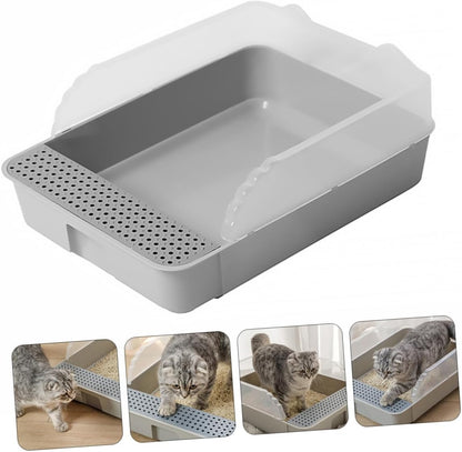 Semi-Enclosed Cat Litter Pan Toilet, Detachable Anti-Splash Durable Polymer Kitten Litter Box, Small Grey Potty for Indoor Cat Housebreaking5