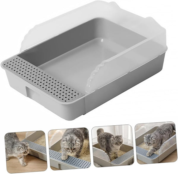 Semi-Enclosed Cat Litter Pan Toilet, Detachable Anti-Splash Durable Polymer Kitten Litter Box, Small Grey Potty for Indoor Cat Housebreaking5