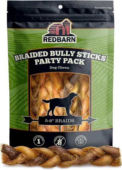 Redbarn Pet Products All Natural 5"-8" Braided Bully Sticks for Small & Large Dogs - Healthy Long Lasting Beef Chews Variety Party Pack - Single Ingredient Low Odor Rawhide Free - 8 Oz Bag1
